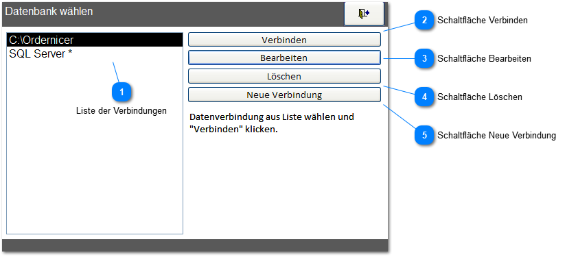 Fenster Datenbank wählen