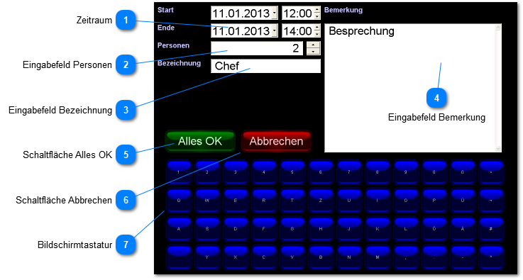 Fenster Details einer Reservierung 