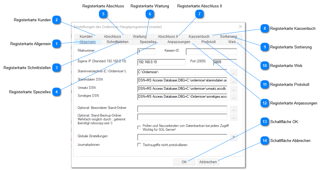 Fenster Einstellungen des Ordernicer-Hauptprogramms (master)